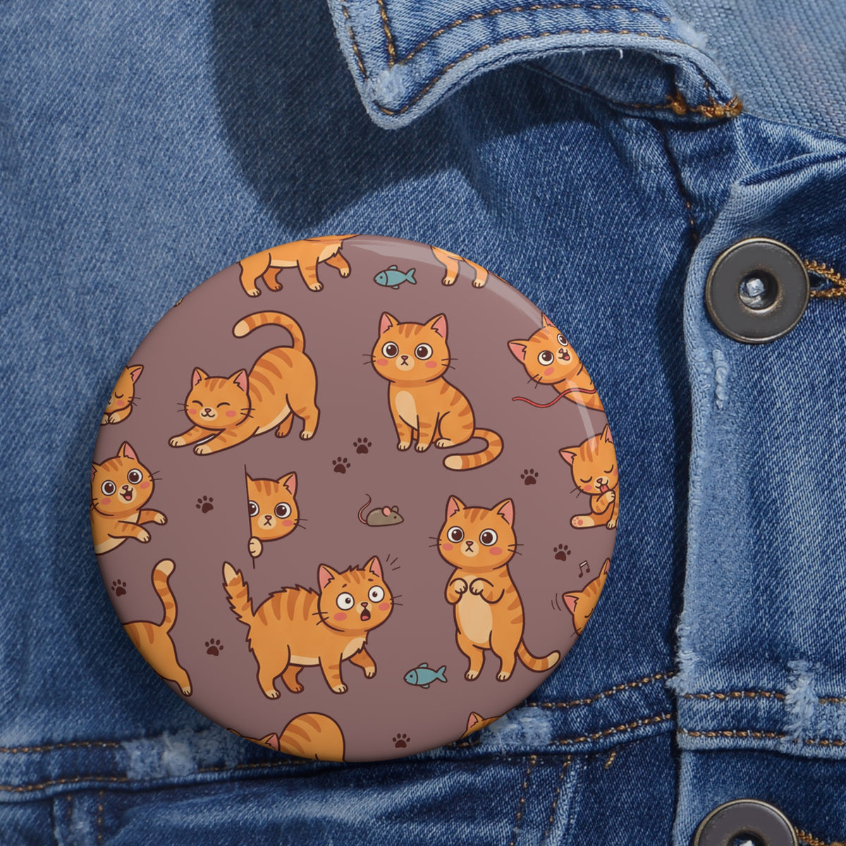 Cute Orange Cat Pattern Pin Button