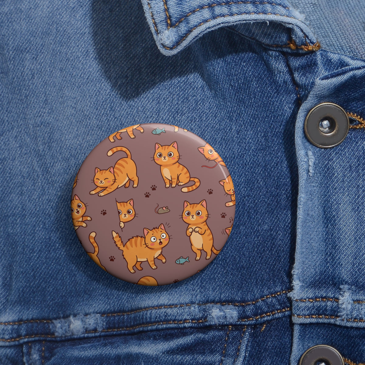 Cute Orange Cat Pattern Pin Button
